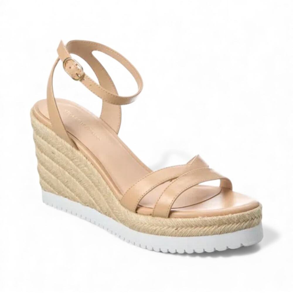 Stuart Weitzman Catlina Leather Espadrille Wedge Beige/Tan Sandal – Sz 9.5B